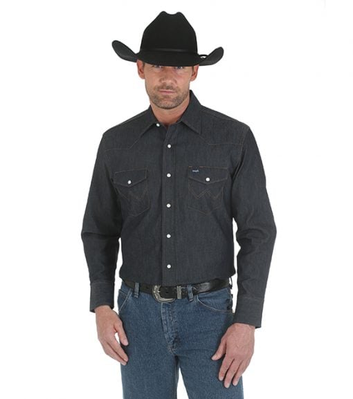 Wrangler Men's Classic Fit Black Performance Long Sleeve Western