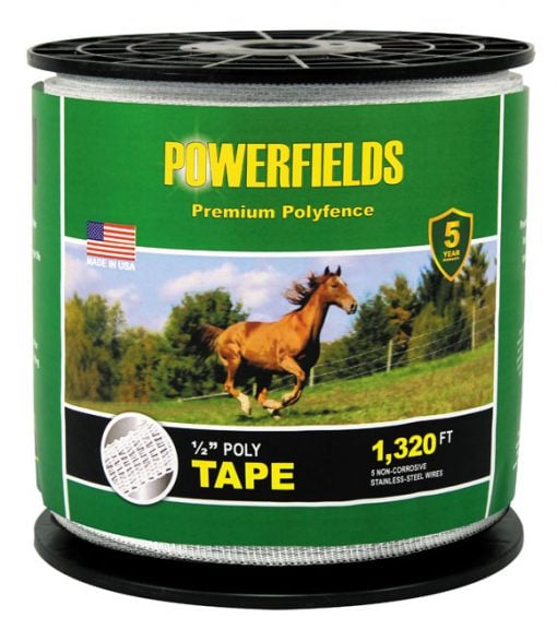 Powerfields 5 Wire Polytape White 1/2-inch x 1320 ft.