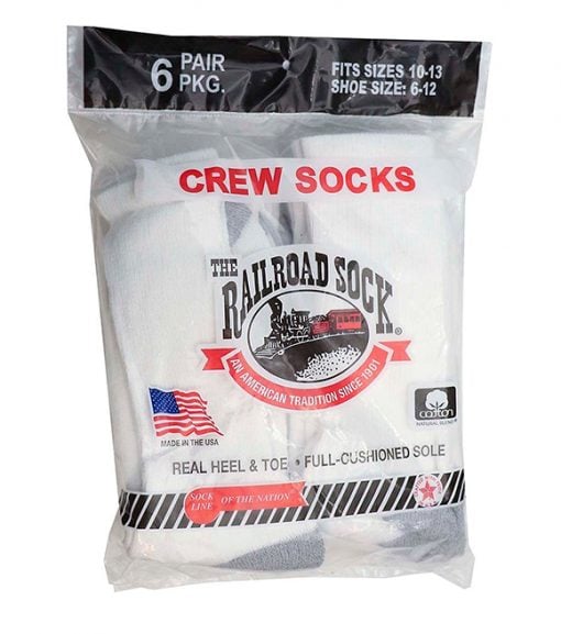 Railroad Men's 6 Pack White Crew Socks, 6090