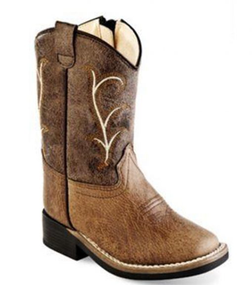 Old West Toddlers Tan Vintage Brown Square Toe Western Boots, VB1013