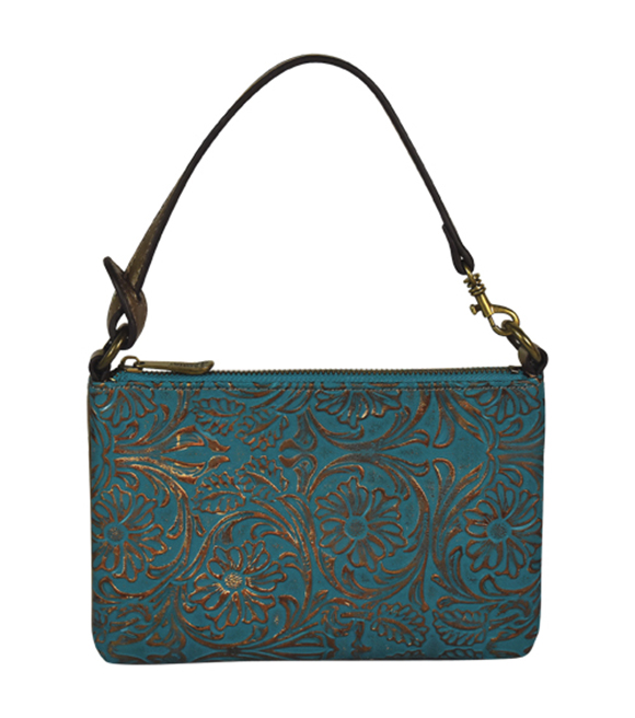 Justin Ladies Mini Tooled Turquoise Shoulder Bag, 2090687TQ - Wilco ...