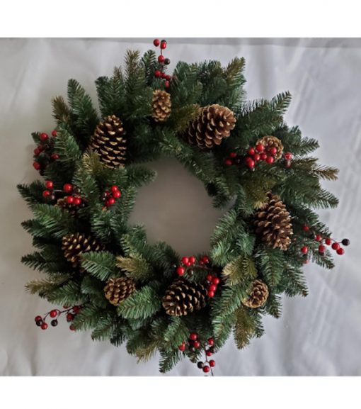 Artificial Pine Cone and Red Berry Holiday Wreath 30"