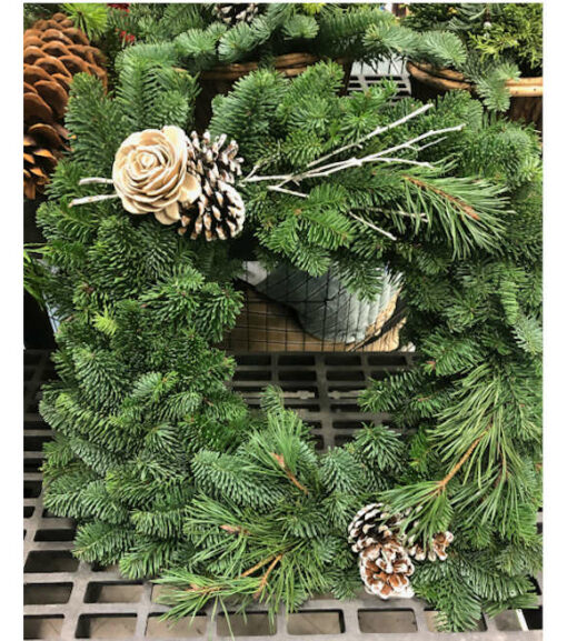 Fresh 22" Square Wreath with pine cone and Twig Decor