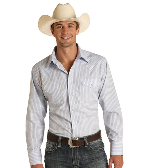 Panhandle Men's Blue Stripe Long Sleeve Western Snap Shirt, 30S7704 ...