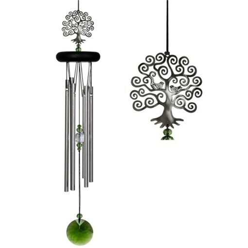 Woodstock Chimes Signature WFTE Wind Chime, Tree of Life, Brass/Wood, Black/Silver, Nickel, Hanging Mounting