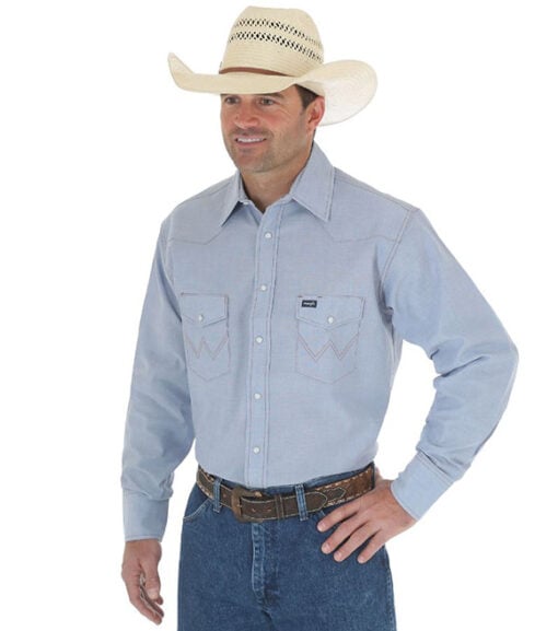 Wrangler, Men's Cowboy Cut Chambray Long-Sleeve Shirt, 70130MW - Wilco ...