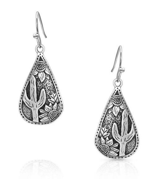 Montana Silversmiths Cradled Cactus Teardrop Earrings, ER4898