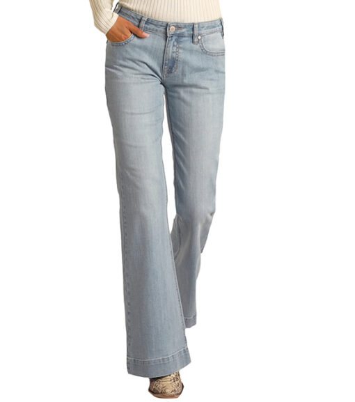 Rock and Roll Cowgirl Ladies Mid-Rise Light Wash Trouser Jean, W8M1662