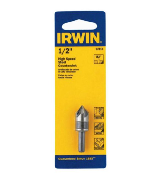 IRWIN 12411 Countersink Drill Bit, 15/32 in L Flute, Round Shank, 1/4 in Dia Shank