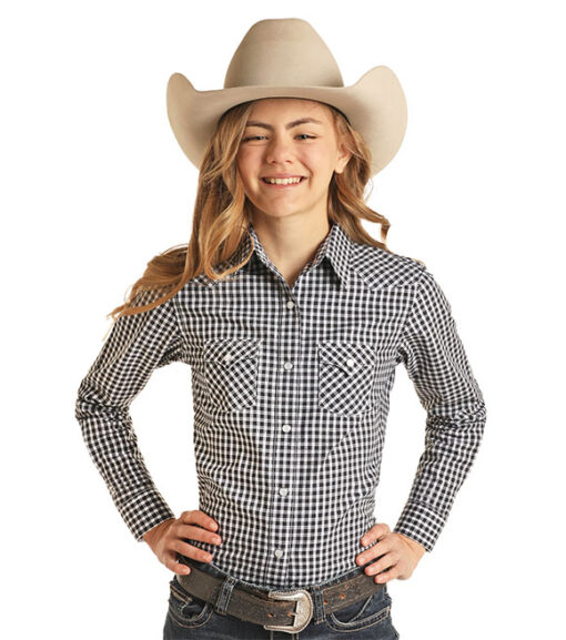 Panhandle Girls Gingham Plaid Western Snap Shirt, R6S2537