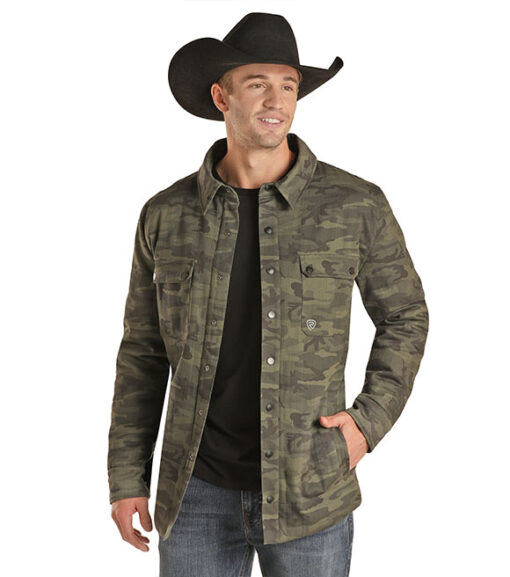 Rock and Roll Men's Quilted Puffer Camo Shirt Jacket, 92-1130