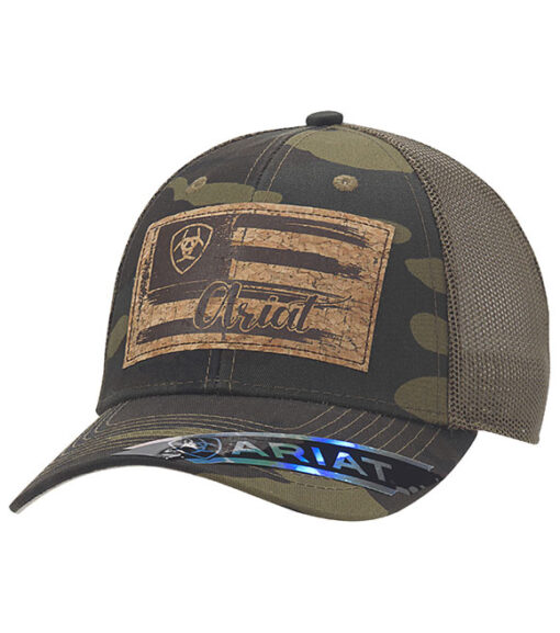 Ariat Ladies Logo Flag Cork Patch Camo Ball Cap, A3000160222