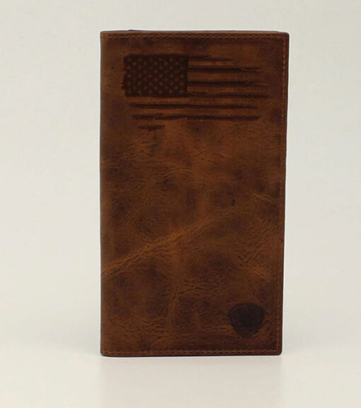 Ariat Men's Brown Distressed USA Flag Rodeo Style Wallet, A3545802