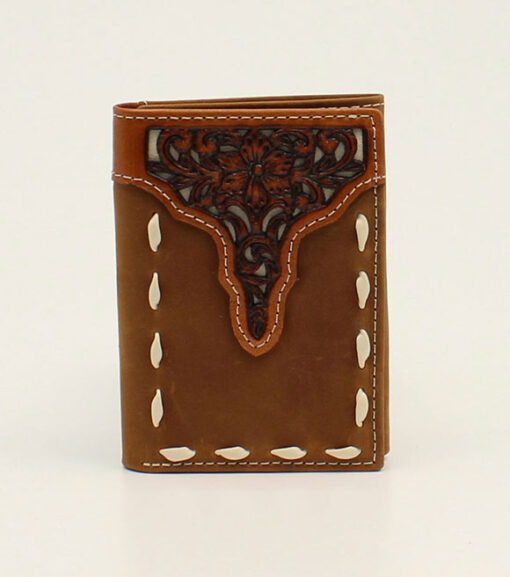 Ariat Men's Floral Tooled Overlay Trifold Wallet, A3547244