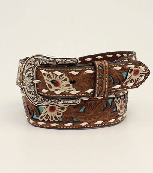 Ariat Ladies Turquoise Underlay Floral Leather Belt, A1533102