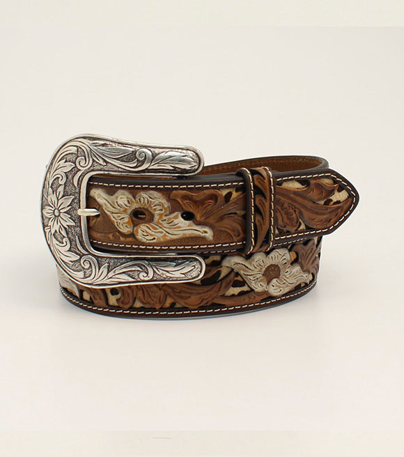 Nacona Ladies Floral and Leopard Tooled Leather Belt, N320002402 ...