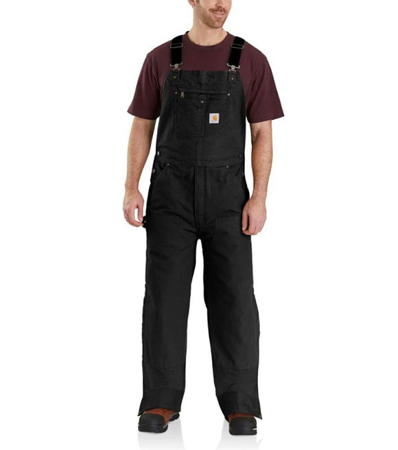 Carhartt Men's Quilt-Lined Washed Duck Bib Overalls - Black,MS