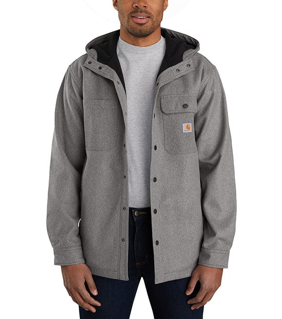 Carhartt, Men's Rain Defender Relaxed Fit Heavyweight Hooded Shirt Jacket,  105022, Mens Gray Carhartt Jacket