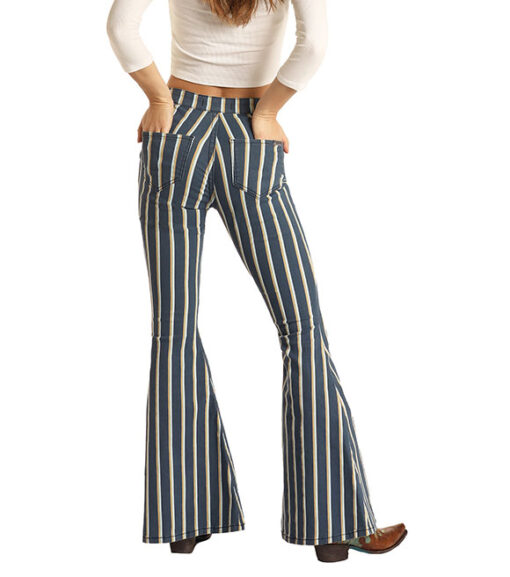 Rock and Roll Ladies High Rise Striped Bargain Bell Jean, WPB2674