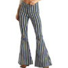 Rock and Roll Ladies High Rise Striped Bargain Bell Jean, WPB2674