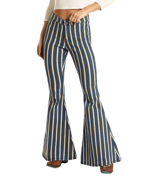 Rock and Roll Ladies High Rise Striped Bargain Bell Jean, WPB2674