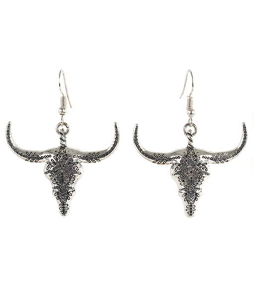 Justin Ladies Silver Steerhead Drop Earrings, 22164EJ1