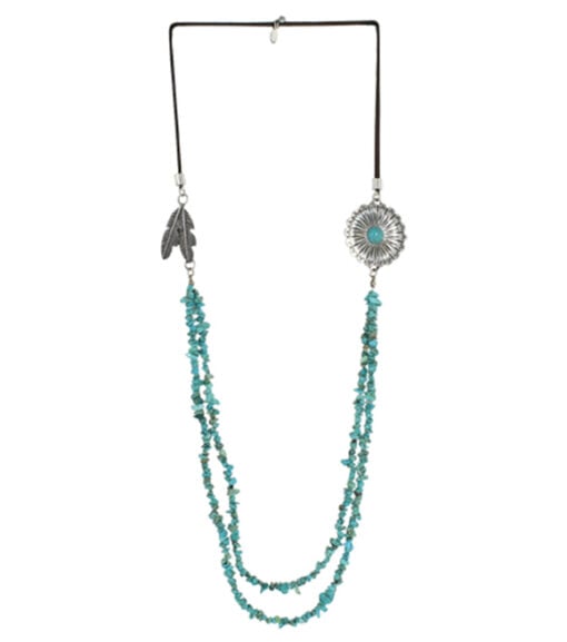 Justin Ladies Silver Feather and Concho Turquoise Necklace, 22172NJ1