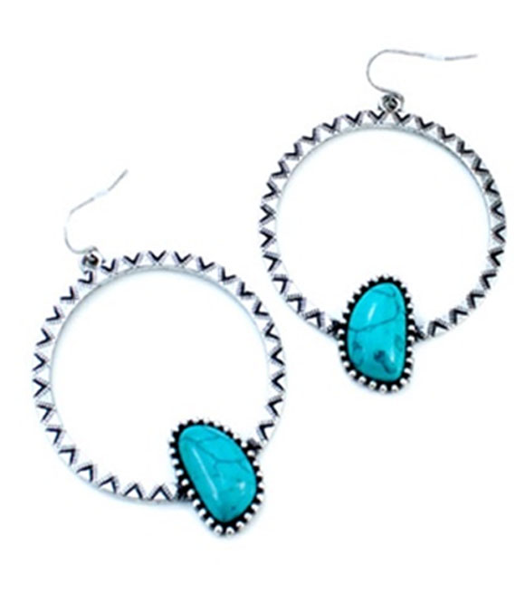 WYO-Horse Jewelry Asymmetrical Turquoise Hopi Hoop Earrings, JE054TQ