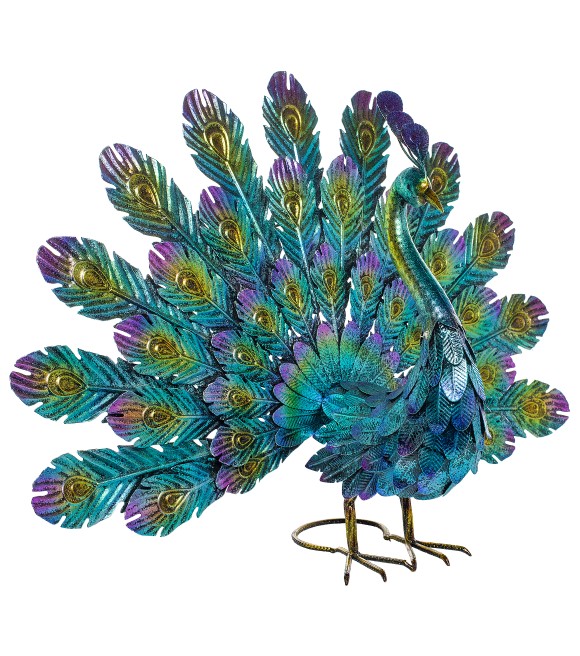 Alpine, Metal Peacock Feather Spread Statue, JUM232 - Wilco Farm Stores