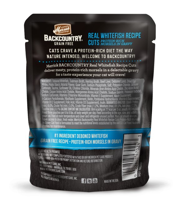 Merrick, Backcountry Grain Free Real Whitefish Recipe Cuts Cat Food