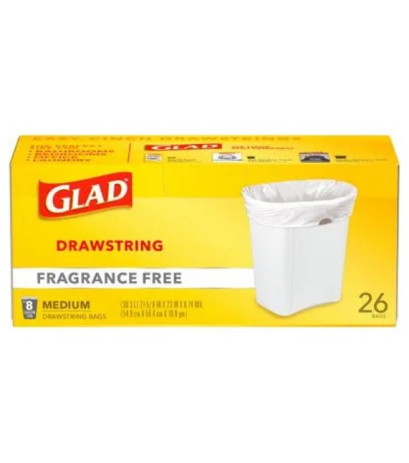 Glad, Medium Fragrance Free Garbage Bags 8 Gallon, 26 Count
