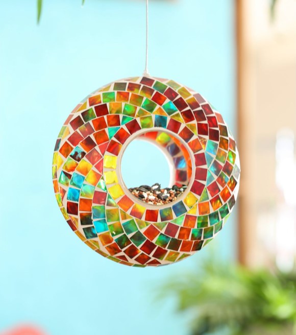 Evergreen, Rainbow Glass Mosaic Bird Feeder, 2BF7093 Wilco Farm Stores