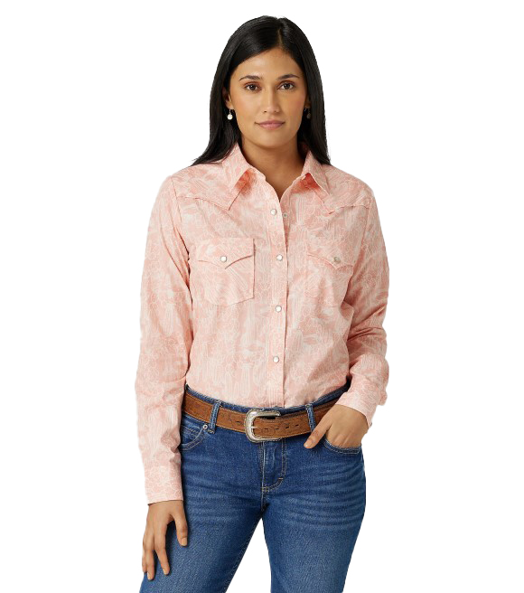 Wrangler Women's Long Sleeve Western Shirt, Pink