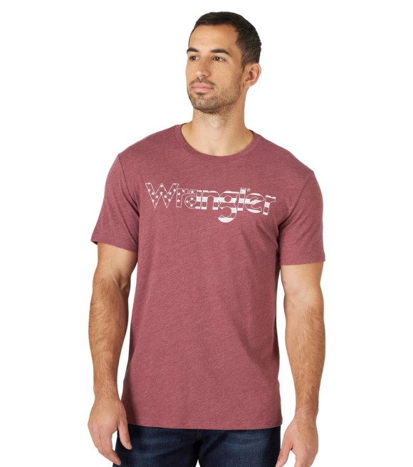 Wrangler, Men's Burgundy Heather American Flag Logo T-Shirt, 112319278 ...