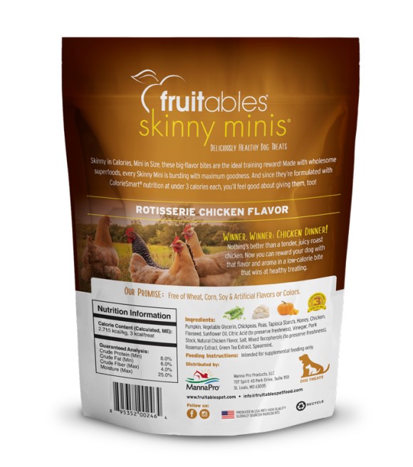 Fruitables, Skinny Minis Rotisserie Chicken Dog Treats, 5 oz