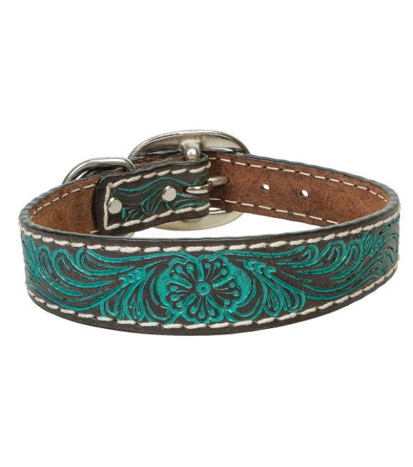 Weaver, Carved Turquoise Flower Dog Collar Wilco Farm Stores