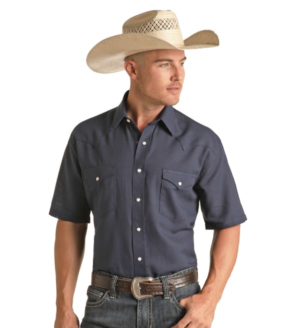 Panhandle, Rough Stock Navy Short Sleeve Snap Shirt, RSMS1SR0PC - Wilco ...