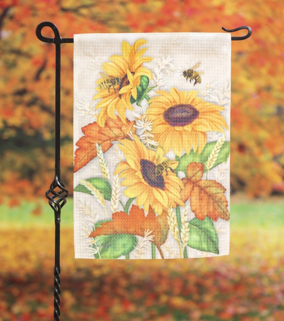 Evergreen, Autumn Sunflowers Garden Waffle Flag, 18"