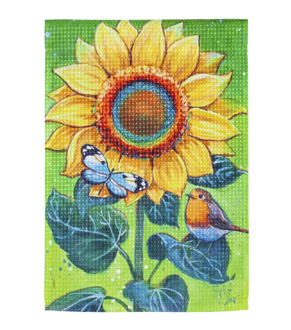 Evergreen, Bright Sunflower Garden Waffle Flag, 18"