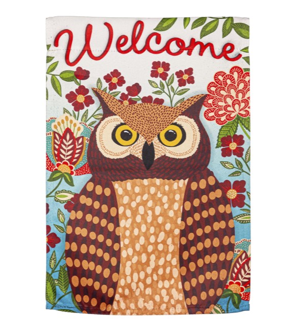 Evergreen, Fall Owl Welcome Garden Suede Flag, 18"