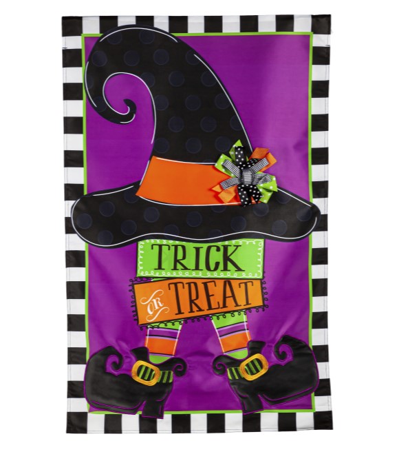 Evergreen, Trick Or Treat Witch House Applique Flag, 18"