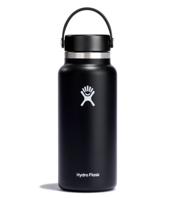 Hydro Flask, Black Wide Mouth Flex Cap Water Bottle, 32 oz - Wilco