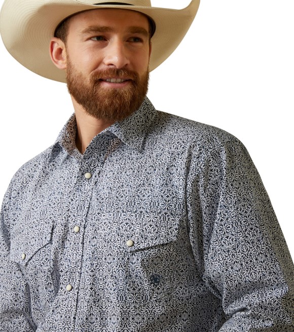 Ariat, Men's Blue Oliver Classic Fit Snap Long Sleeve Shirt, 10044860 Wilco Farm Stores