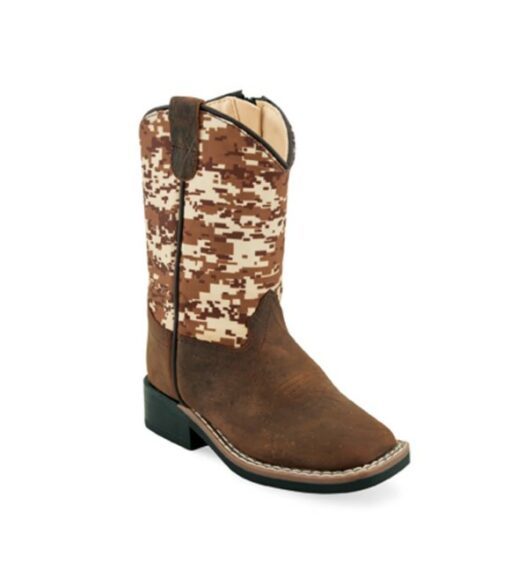 Old West, Boys Brown/Digital Camo Toddler Leather Cowboy Boots, BSI1946