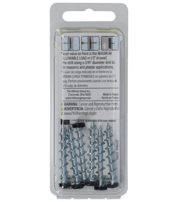 Hillman, 1.25" Borefast Black Phillips PanHead Screw Anchors, 6 pk