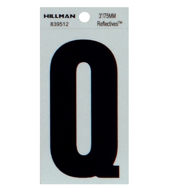 Hillman, 3" Black & Silver Thin Reflective Adhesive Letter Q Wilco