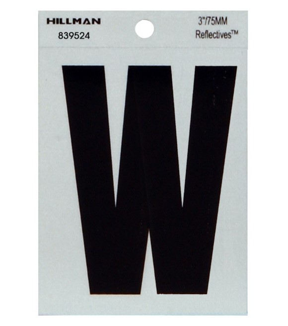 Hillman, 3" Black & Silver Thin Reflective Adhesive Letter W Wilco