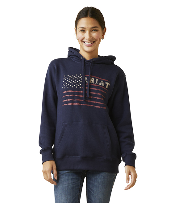 Ariat, Ladies Navy REAL Flying Flag Hoodie, 10046452 - Wilco Farm Stores