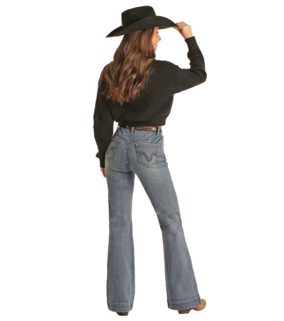 Rock & Roll, Ladies Scallop Yoke High Rise Trouser Jean, BW5HD02393