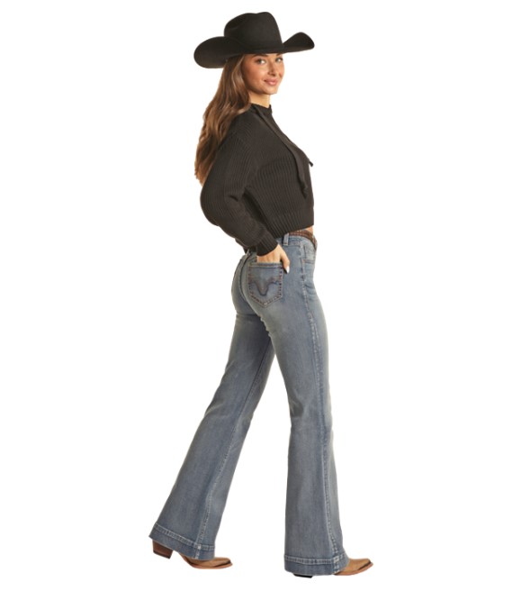 Rock & Roll, Ladies Scallop Yoke High Rise Trouser Jean, BW5HD02393